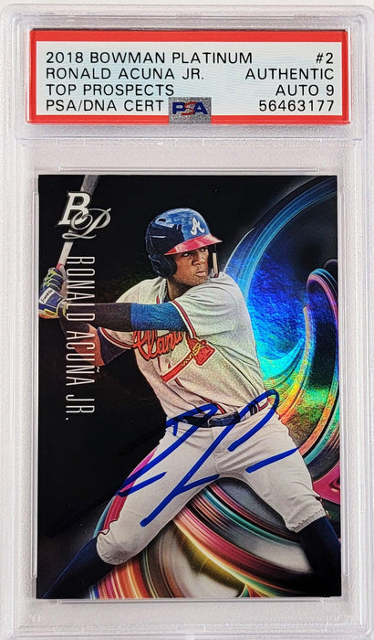 Ronald Acuna Jr. Autographed 2018 Bowman Platinum Top Prospects Rookie Card #2 Atlanta Braves Auto Grade Mint 9 PSA/DNA #56463177 - RSA