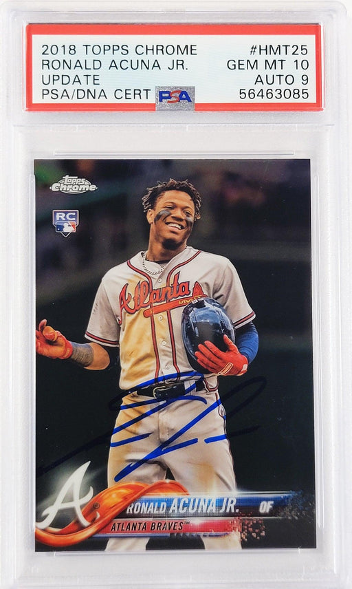 Ronald Acuna Jr. Autographed 2018 Topps Chrome Update Rookie Card #HMT25 Atlanta Braves PSA 10 Auto Grade Mint 9 PSA/DNA #56463085 - RSA