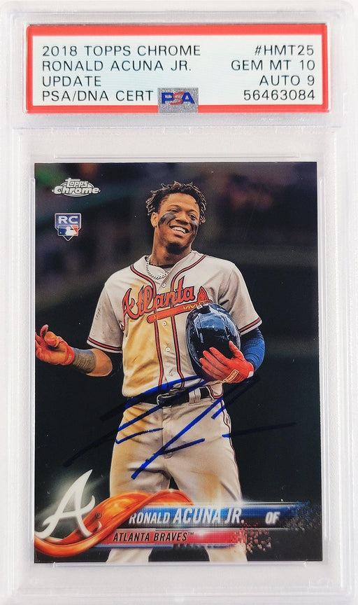 Ronald Acuna Jr. Autographed 2018 Topps Chrome Update Rookie Card #HMT25 Atlanta Braves PSA 10 Auto Grade Mint 9 PSA/DNA #56463084 - RSA