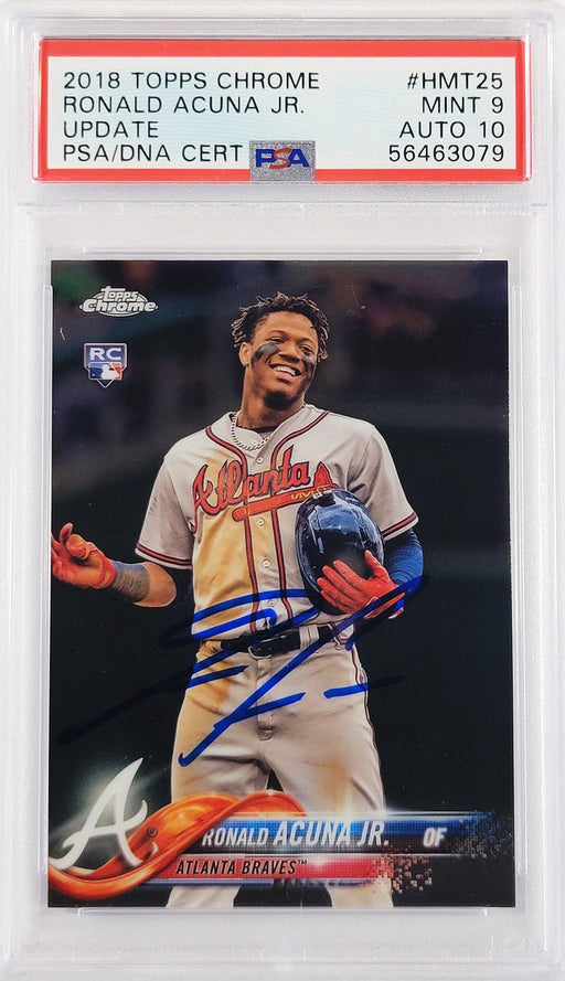 Ronald Acuna Jr. Autographed 2018 Topps Chrome Update Rookie Card #HMT25 Atlanta Braves PSA 9 Auto Grade Gem Mint 10 PSA/DNA #56463079 - RSA