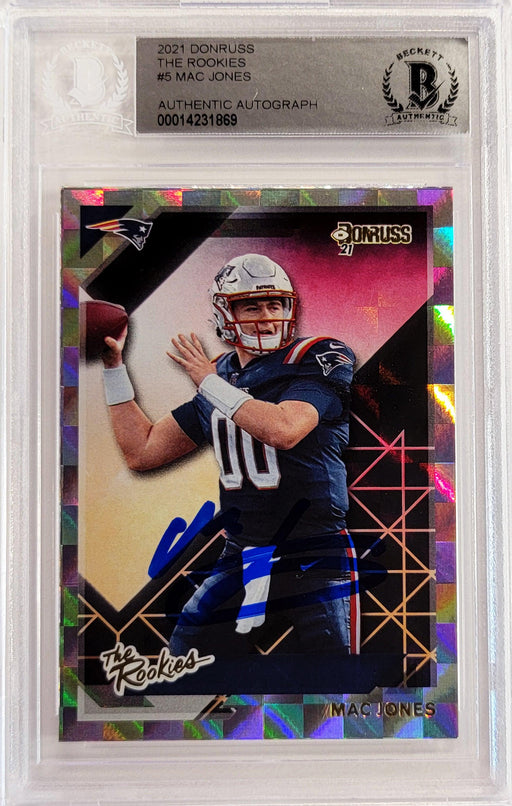 Mac Jones Autographed 2021 Panini Donruss The Rookies Rookie Card #TR-MJO New England Patriots Beckett BAS Stock #206638 - RSA