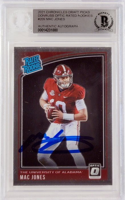 Mac Jones Autographed 2021 Donruss Optic Rated Rookie Card #209 Alabama Crimson Tide Beckett BAS #14231880 - RSA