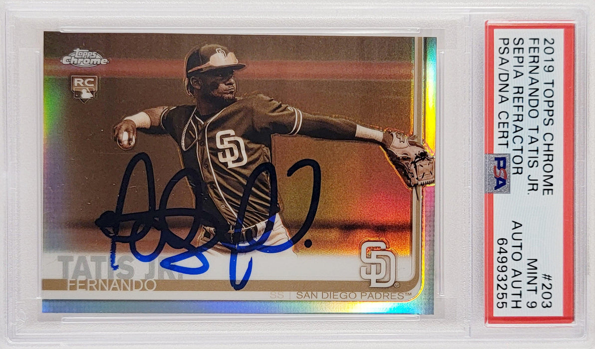 Fernando Tatis Jr. Autographed 2019 Topps Chrome Sepia Refractor Rookie Card #203 San Diego Padres PSA 9 PSA/DNA #64993255 - RSA