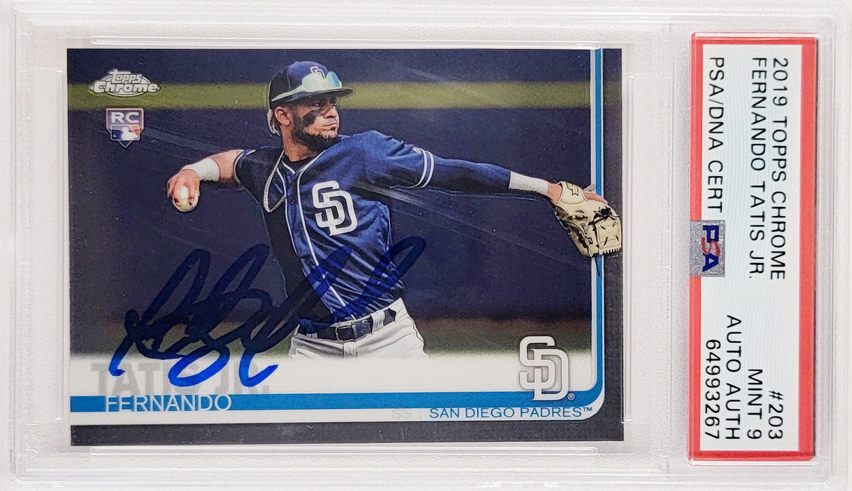 Fernando Tatis Jr. Autographed 2019 Topps Chrome Rookie Card #203 San Diego Padres PSA 9 (Bubbling) PSA/DNA #64993267 - RSA