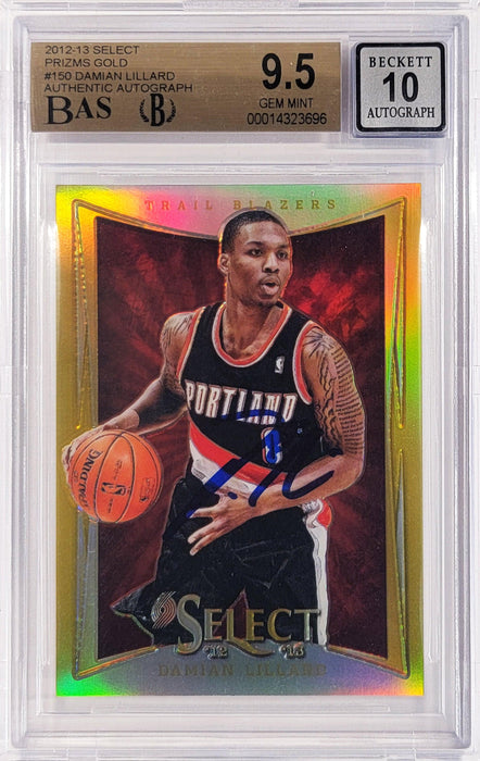 Damian Lillard Autographed 2012-13 Select Gold Prizms Rookie Card #150 Portland Trail Blazers BGS 9.5 Auto Grade Gem Mint 10 #5/10 Beckett BAS #14323696 - RSA