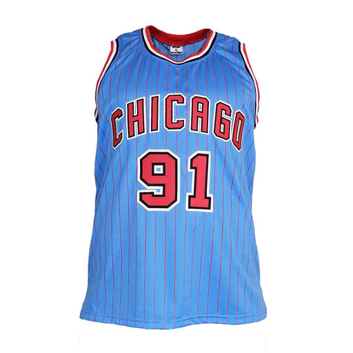 Dennis Rodman Signed Chicago Blue Pinstripe Basketball Jersey (JSA) - RSA