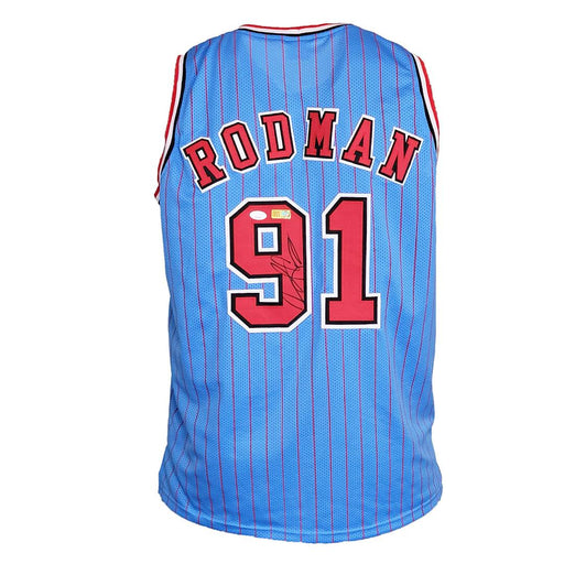Dennis Rodman Signed Chicago Blue Pinstripe Basketball Jersey (JSA) - RSA