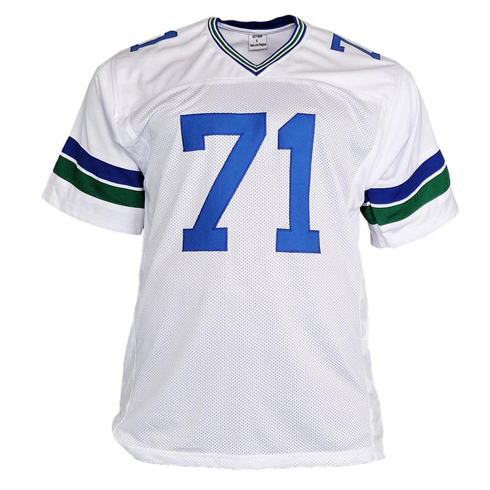 Walter Jones Signed HOF 14 Inscription Seattle White Throwback Football Jersey (Beckett) - RSA