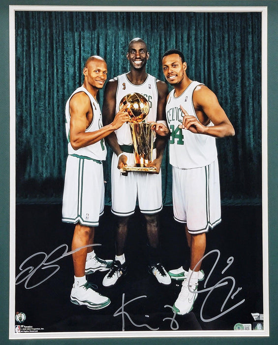 Paul Pierce, Kevin Garnett & Ray Allen Autographed Framed 16x20 Photo Boston Celtics Big 3 Beckett BAS QR Stock #209393 - RSA