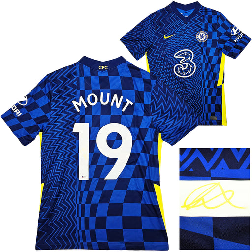 Chelsea F.C. Mason Mount Autographed Blue Nike Jersey Size M in Gold Beckett BAS Stock #196481