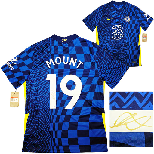 Chelsea F.C. Mason Mount Autographed Blue Nike Jersey Size L in Gold Beckett BAS Stock #196475