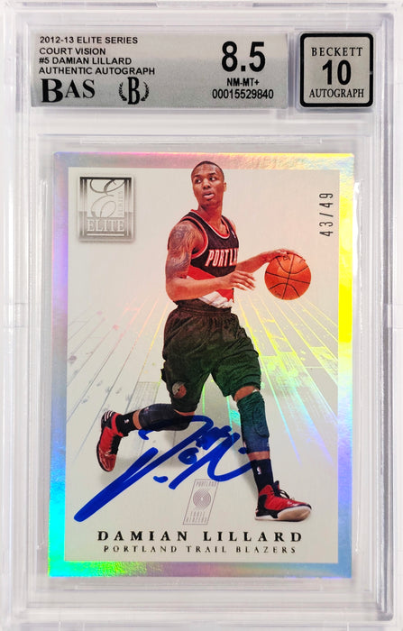 Damian Lillard Autographed 2012-13 Panini Elite Court Vision Rookie Card #5 Portland Trail Blazers BGS 8.5 Auto Grade Gem Mint 10 #43/49 Beckett BAS #15529840