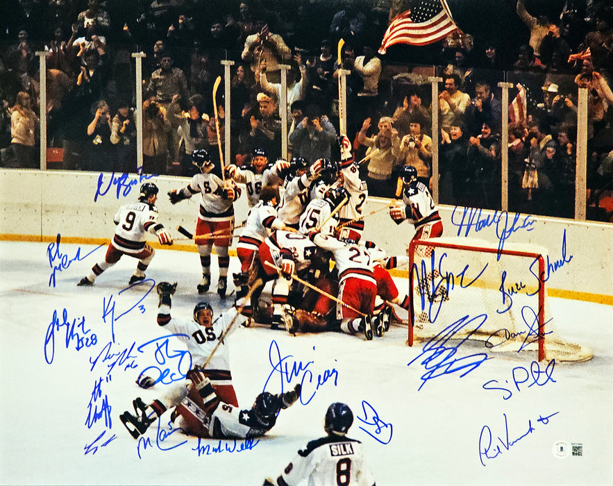 1980 USA Olympics Hockey Miracle On Ice Team Signed Autographed 16x20 Photo With 19 Signatures Including Jim Craig & Mike Eruzione Do You Believe In Miracles? Beckett BAS Witness Stock #217991