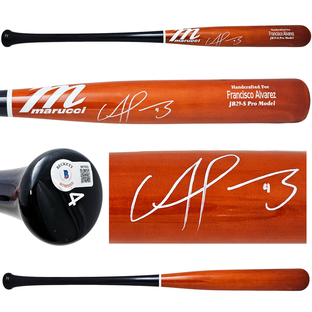Francisco Alvarez Autographed Orange/Blue Marucci Pro Model Bat New York Mets Beckett BAS Witness Stock #218048