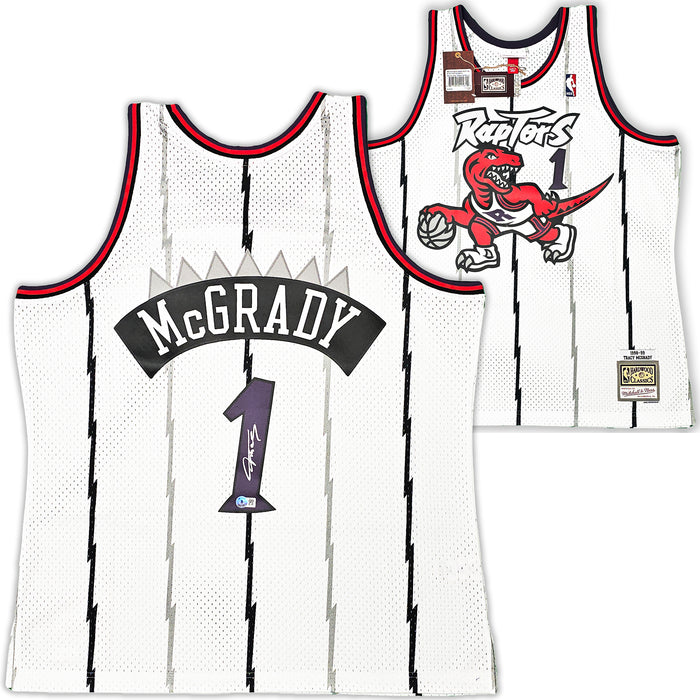 Toronto Raptors Tracy McGrady Autographed White Authentic Mitchell & Ness 1998-99 HWC Swingman Jersey Size XL Beckett BAS Witness Stock #216976