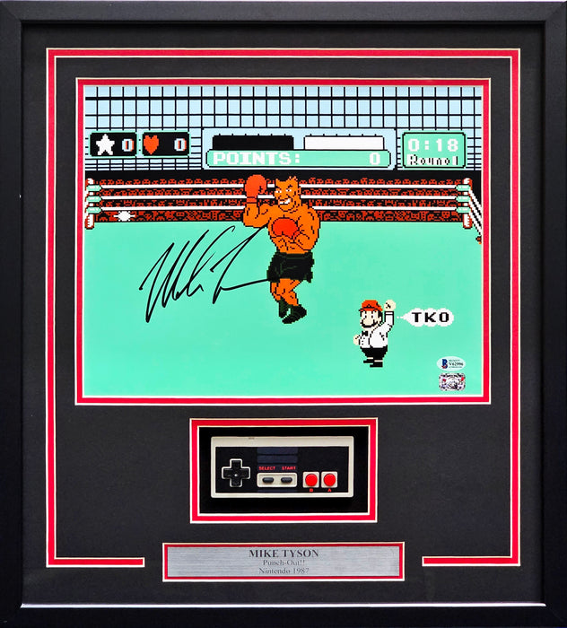 Mike Tyson Autographed Framed 11x14 Photo Punch-Out!! With NES Controller Beckett BAS Stock #220544