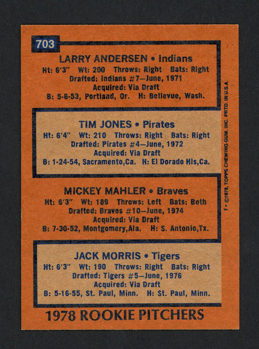 Jack Morris Autographed 1978 Topps Rookie Card #703 Detroit Tigers SKU #161604 - RSA