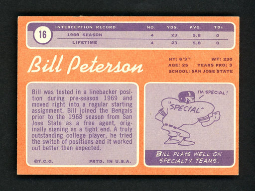 Bill Peterson Autographed 1970 Topps Rookie Card #16 Cincinnati Bengals SKU #157051 - RSA