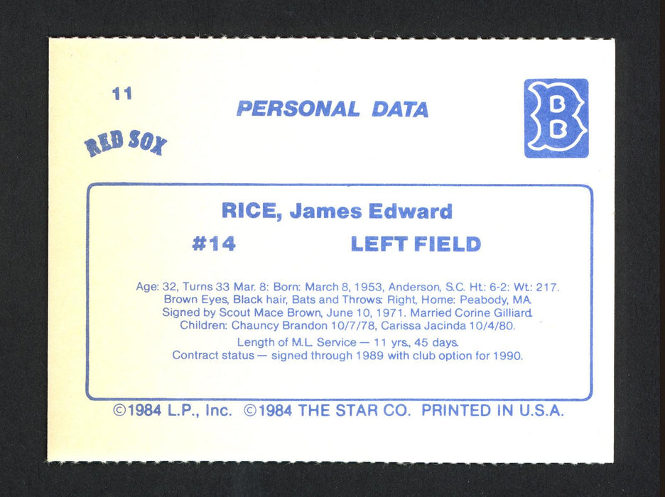 Jim Rice Autographed 1984 Star Card #11 Boston Red Sox SKU #164058 - RSA