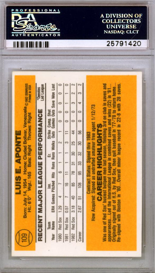 Luis Aponte Autographed 1983 Donruss Rookie Card #109 Boston Red Sox PSA/DNA #25791420 - RSA