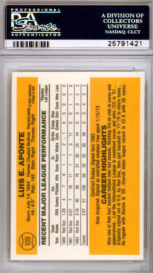 Luis Aponte Autographed 1983 Donruss Rookie Card #109 Boston Red Sox PSA/DNA #25791421 - RSA
