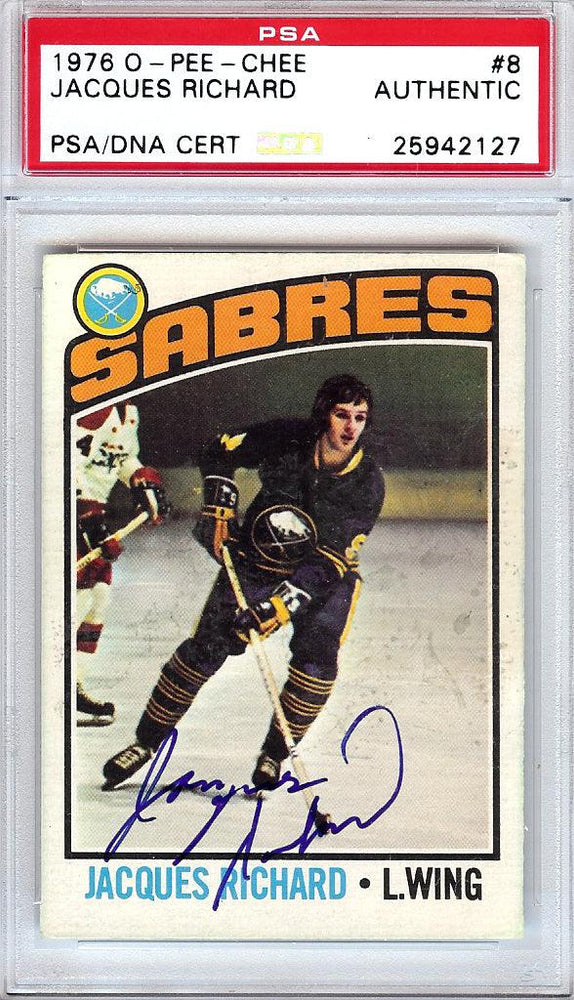 Jacques Richard Autographed 1976 O-Pee-Chee Card #8 Buffalo Sabres PSA/DNA #25942127 - RSA