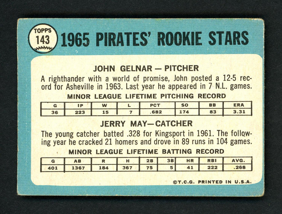 John Gelnar Autographed 1965 Topps Rookie Card #143 Pittsburgh Pirates SKU #157091 - RSA