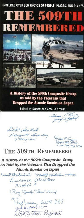 509th Remembered WWII signed Hard Cover Book Photos Enola Gay/Bockscar/Atomic Bomb 10 sigs Morris Jeppson/Jack Widowsky- JSA LOA - RSA