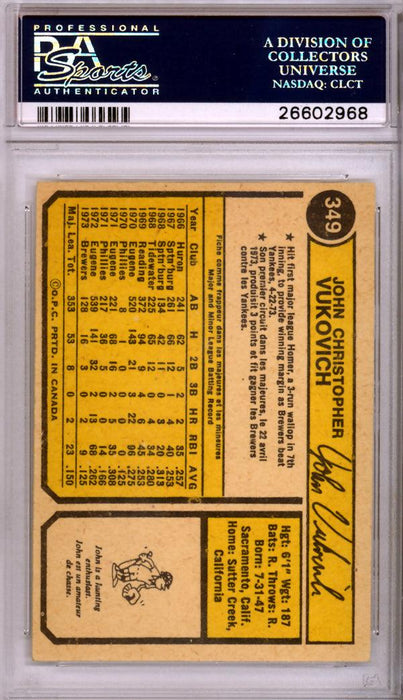 John Vukovich Autographed 1974 O-Pee-Chee Card #349 Milwaukee Brewers PSA/DNA #26602968 - RSA