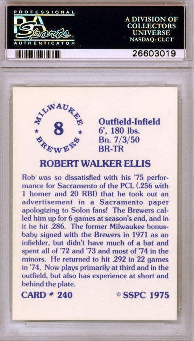 Rob Ellis Autographed 1975 SSPC Rookie Card #240 Milwaukee Brewers PSA/DNA #26603019 - RSA