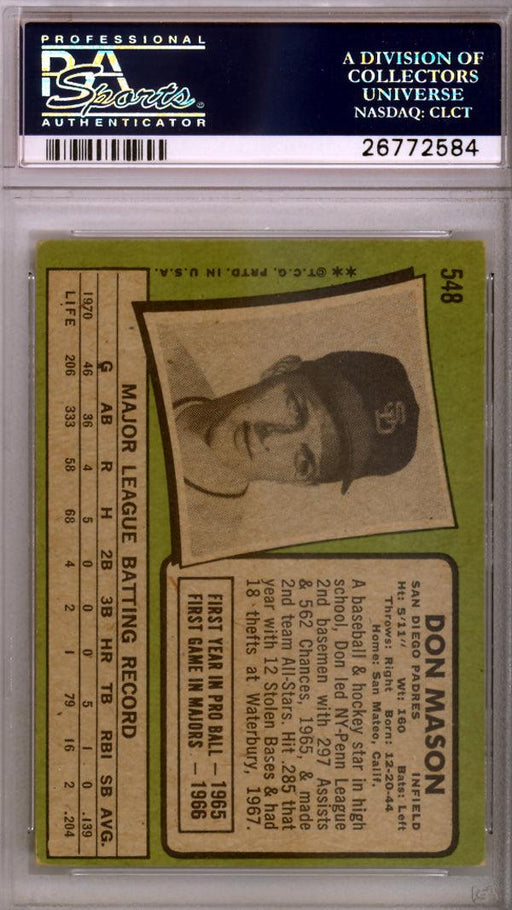 Don Mason Autographed 1971 Topps Card #548 San Diego Padres PSA/DNA #26772584 - RSA