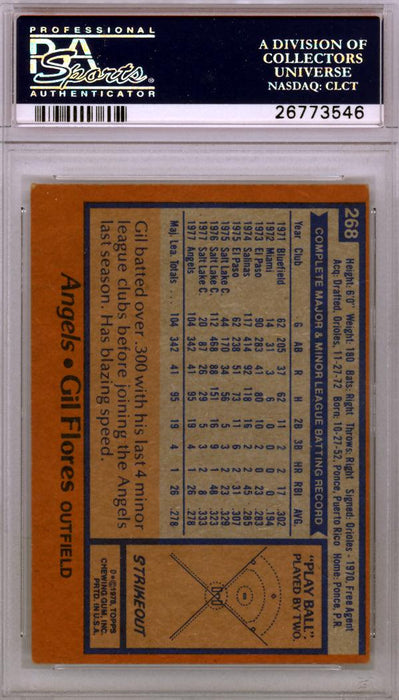 Gil Flores Autographed 1978 Topps Card #268 California Angels PSA/DNA #26773546 - RSA