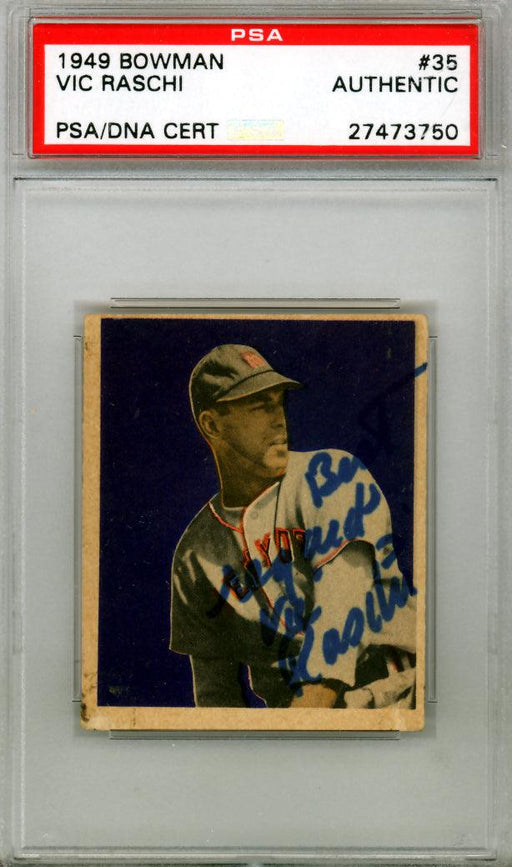 Vic Raschi Autographed 1949 Bowman Rookie Card #35 New York Yankees PSA/DNA #27473750 - RSA
