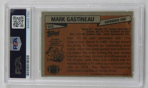 mark gastineau signed 1981 topps 342 rookie rc football card psadna certificate of authenticity