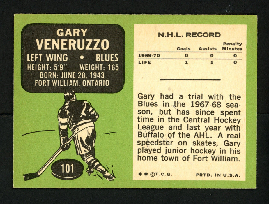 Gary Veneruzzo Autographed 1970-71 Topps Card #101 St. Louis Blues SKU #154235 - RSA
