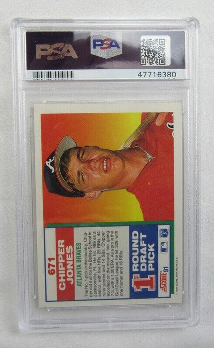 chipper jones signed 1991 score 671 rookie card rc psadna certificate of authenticity