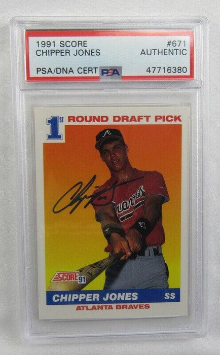 chipper jones signed 1991 score 671 rookie card rc psadna certificate of authenticity
