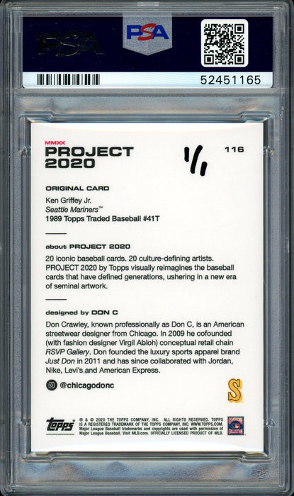 Ken Griffey Jr. Autographed Topps Project 2020 Don C Card #116 Seattle Mariners "HOF 16" #1/1 PSA/DNA #52451165 - RSA