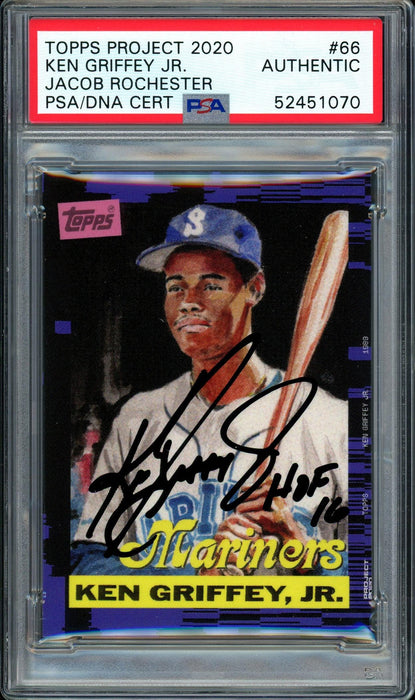 Ken Griffey Jr. Autographed Topps Project 2020 Jacob Rochester Card #66 Seattle Mariners "HOF 16" #1/1 PSA/DNA #52451070 - RSA