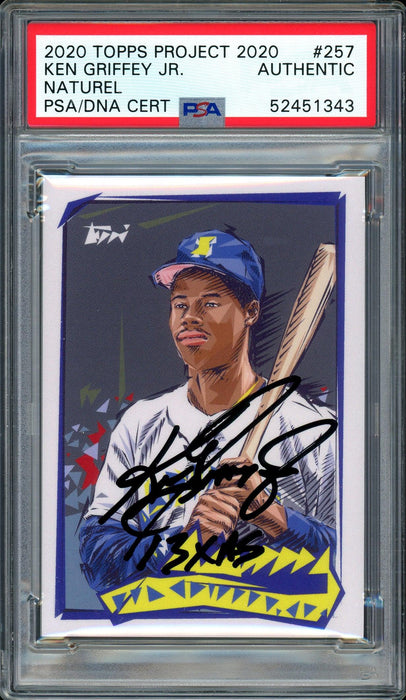 Ken Griffey Jr. Autographed Topps Project 2020 Naturel Card #257 Seattle Mariners "13x AS" #1/1 PSA/DNA #52451343 - RSA