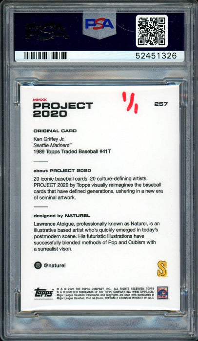 Ken Griffey Jr. Autographed Topps Project 2020 Naturel Card #257 Seattle Mariners "1989" #1/1 PSA/DNA #52451326 - RSA