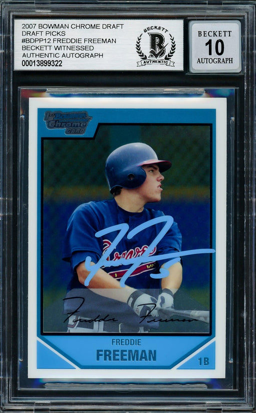 Freddie Freeman Autographed 2007 Bowman Chrome Draft Picks Rookie Card #BDPP12 Atlanta Braves Auto 10 Beckett BAS Witnessed Stock #202079 - RSA