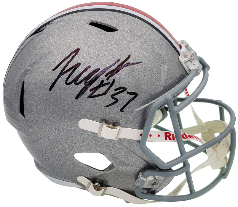 TreVeyon Henderson Autographed Ohio State Buckeyes Silver Full Size Replica Speed Helmet Beckett BAS QR Stock #202073 - RSA