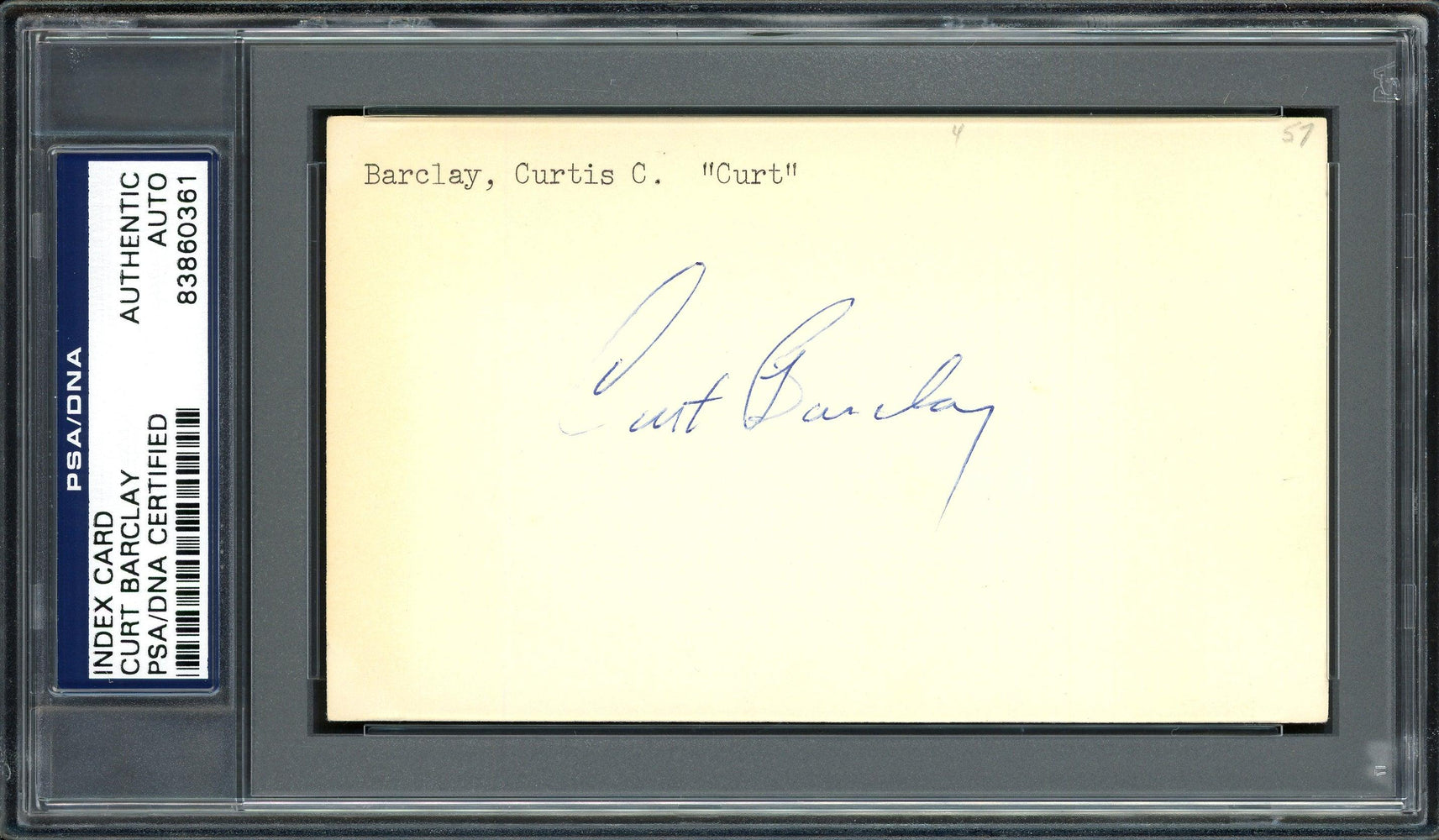 Curt Barclay Autographed 3x5 Index Card New York Giants PSA/DNA #83860361 - RSA