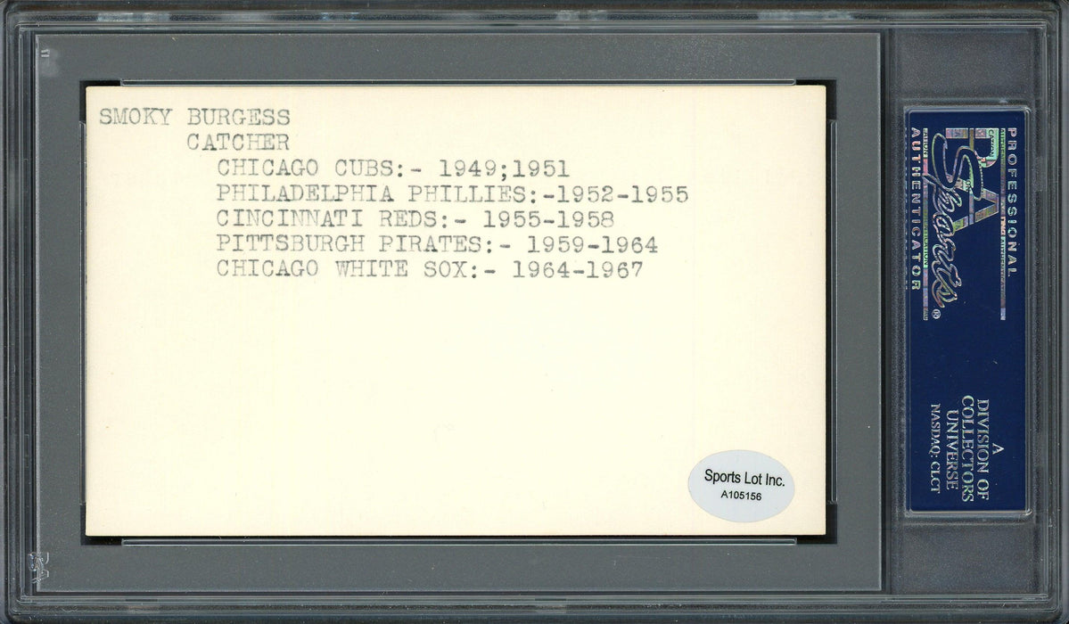 Smoky Burgess Autographed 3x5 Index Card Philadelphia Phillies, Cincinnati Reds PSA/DNA #83862103 - RSA