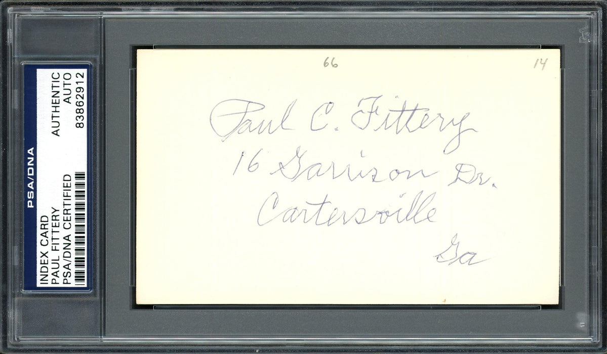 Paul C. Fittery Autographed 3x5 Index Card Cincinnati Reds, Philadelphia Phillies PSA/DNA #83862912 - RSA