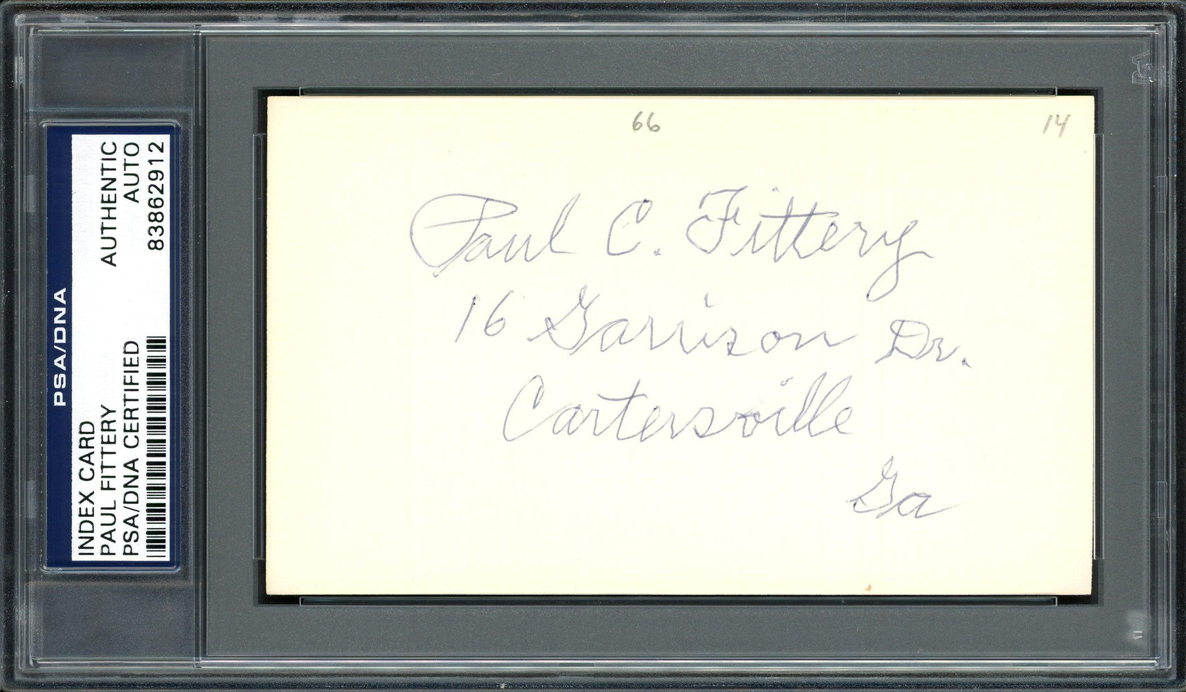 Paul C. Fittery Autographed 3x5 Index Card Cincinnati Reds, Philadelphia Phillies PSA/DNA #83862912 - RSA