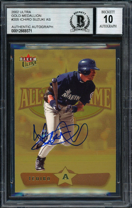 Ichiro Suzuki Autographed 2002 Fleer Ultra Gold Medallion Card #205 Seattle Mariners Auto Grade 10 Beckett BAS #12669371 - RSA