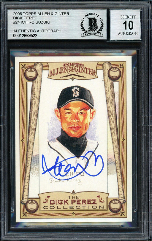 Ichiro Suzuki Autographed 2006 Topps Allen & Ginter Card #24 Seattle Mariners Auto Grade 10 Beckett BAS Stock #189843 - RSA