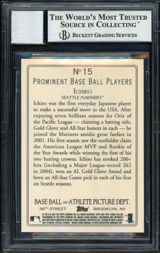 Ichiro Suzuki Autographed 2007 Topps Turkey Red Card #15 Seattle Mariners Auto Grade 10 Beckett BAS Stock #189846 - RSA